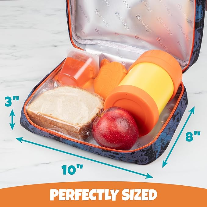 Bentology Lunch Bag for Boys- Kids Insulated Durable Lunchbox Tote Fits Bento Boxes, Containers, Jars & Water Bottles- Reusable School Lunch Sleeve w Clip on Handle- Keep Food Hotter or Colder Longer