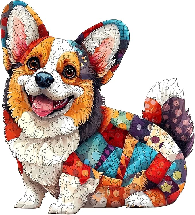 Wooden Puzzles for Adults, Wooden Jigsaw Puzzles for Adults Kids, Wood Puzzles Adult-Patchwork Corgi Unique Shaped Corgi Puzzle, Creative Birthday Gifts for Friends Family Game (8.5 * 7.7in 100pcs)