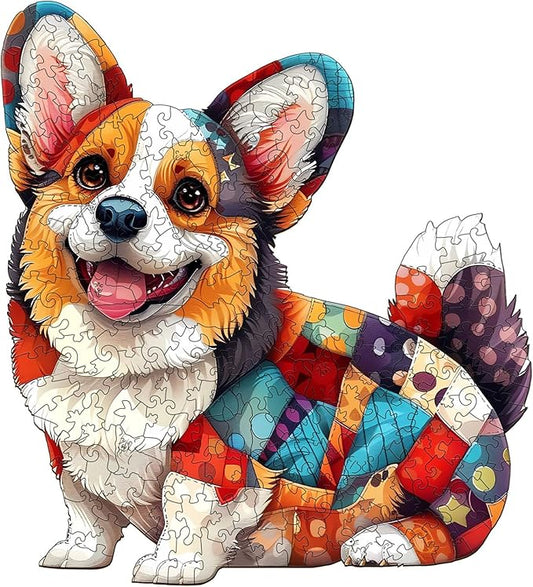 Wooden Puzzles for Adults, Wooden Jigsaw Puzzles for Adults Kids, Wood Puzzles Adult-Patchwork Corgi Unique Shaped Corgi Puzzle, Creative Birthday Gifts for Friends Family Game (8.5 * 7.7in 100pcs)