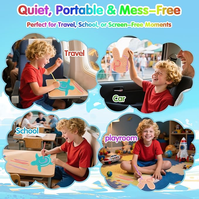 2-Pack Sensory Activity Board for Kids, Double-Sided Fidget Toy with 20 Silicone Strips(Color in ramdon), Montessori-Inspired Fine Motor Skill Toy for Autism, ADHD, Anxiety Relief, Ages 3+