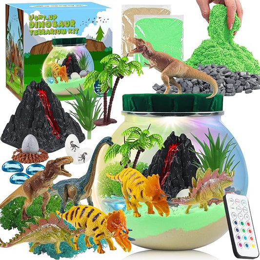 Dinosaur Light-Up Terrarium Kit for Kids Dinosaur Painting Arts and Night Light Crafts Kits for Kids- Birthday Gift for Boys Age 6+Year Old