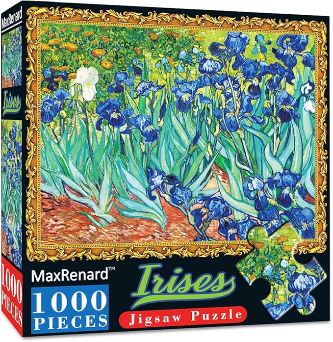 MaxRenard Game Jigsaw Puzzle 1000 Pieces for Adult Oil Painting Collection Irises by Vincent Willem Van Gogh Famous Artwork Pieces Fit Together Perfectly