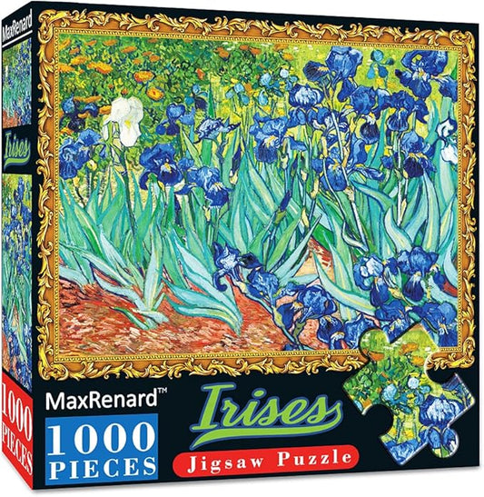 MaxRenard Game Jigsaw Puzzle 1000 Pieces for Adult Oil Painting Collection Irises by Vincent Willem Van Gogh Famous Artwork Pieces Fit Together Perfectly