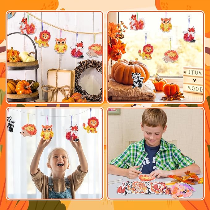 Fennoral 12 Pack Fall Craft Kit for Kids Make You Own Fall Animals Poke in Art Kit Fall Arts and Crafts DIY for Kids Boys Girls Party Supplies Thanksgiving Autumn Decoration