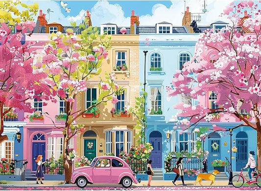 500 Pieces Jigsaw Puzzles for Adults, Beautiful Spring Street Puzzle for Adults Children Elderly, Recycled Paper Puzzle 500 Pieces, Glossy, Sturdy Pieces Challenging Family Game (20.5x15in)