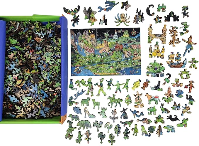 Wooden Puzzle for Adults - Uniquely Shaped Pieces - Made in The USA by FoxSmartBox - 454 Pieces - The Land of Make Believe