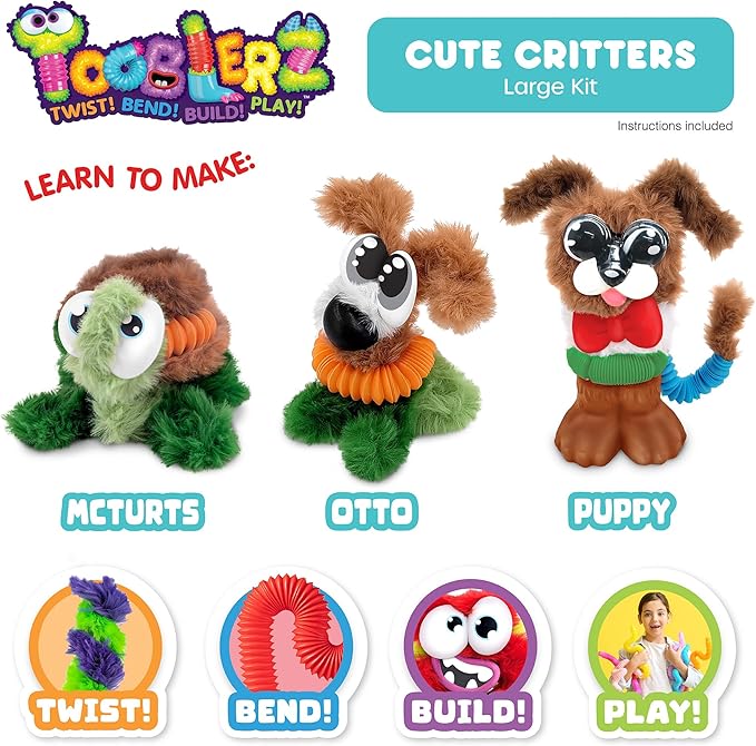 WeVeel TOOBLERZ Cute Critters Large Set – 26-Piece Mix-and-Match Craft Kit for Kids – Includes Fuzzy Chenille Sticks, Fidget Tubes & Character Accessories – Creative Toy for Ages 6+