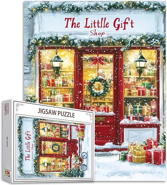 Chiristmas Day 1000 Piece Jigsaw Puzzles for Adults Festivas Gift Shop Painting Jigsaw Puzzle Gift Box 1000 Pieces Puzzles Game Home Wall Decor DIY Craft Xmas Tree Puzzle Art Winter Scene
