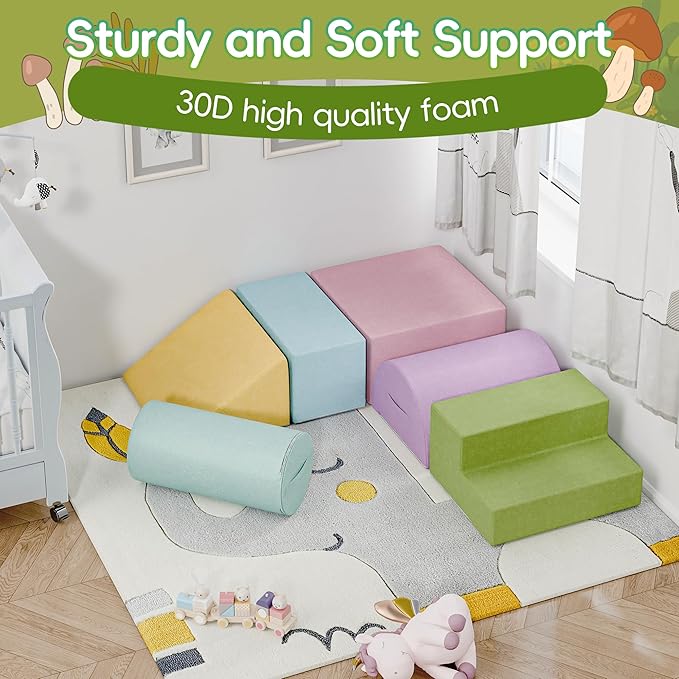 TOLEAD Large Baby Climbing Blocks – 6 Pcs Climbing Toys for Toddlers - Ultra High Density Soft Foam Play Gym Equipment Easy Wash for Indoor Nursery, Classic (Pink, 6-Piece)