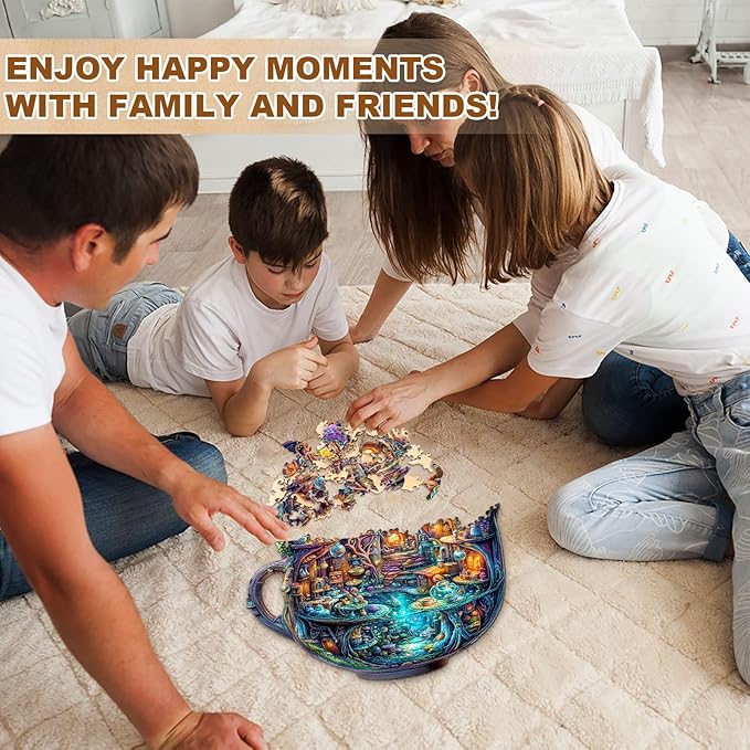 Wooden Puzzles for Adults - 200 Pieces Enchanted Teapot Puzzle - Unique Shapes Wooden Jigsaw Puzzles for Adults - Eco-Friendly Home Office Decor (M-11.4 * 10.8in)