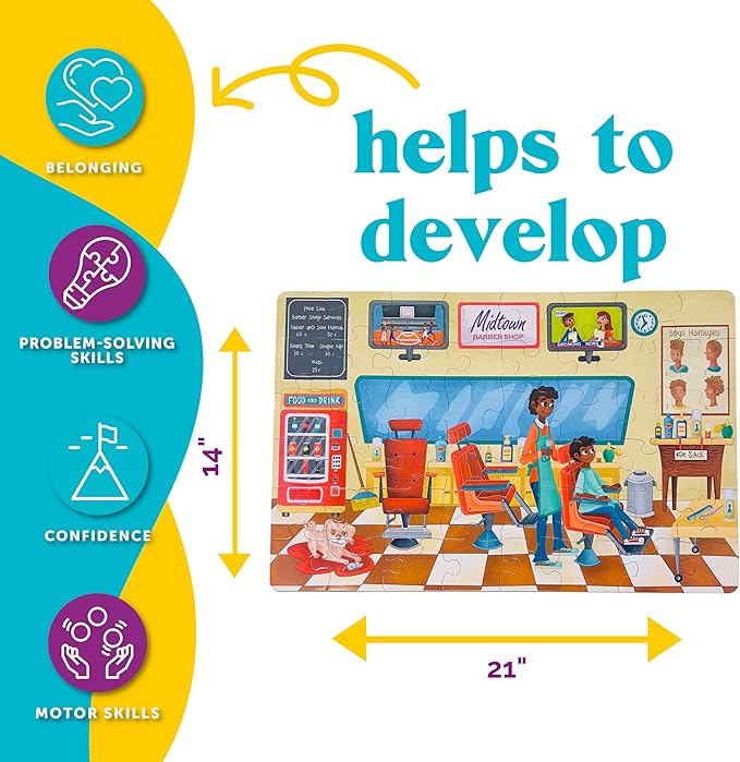 Upbounders- A Day at The Barbershop 48 Piece Floor Puzzle, Beginner Puzzle for Toddlers Kids - African American Boy - Ages 4-8 (Multicultural)