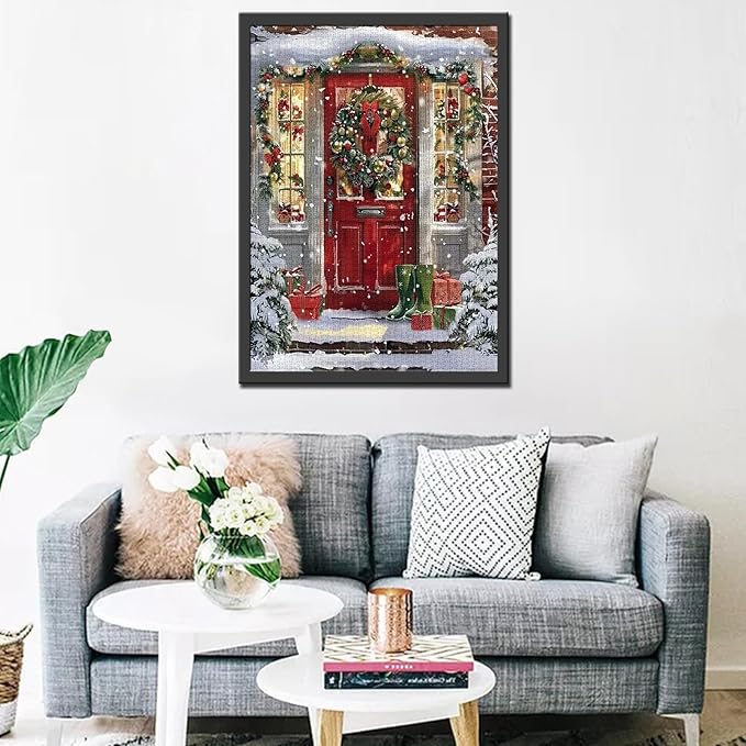 Christmas Scene 1000 Piece Jigsaw Puzzles for Adults Winter Festival Painting Jigsaw Puzzle Happy New Year 1000 Pieces Puzzles for Challenging Family Activity Game Stairs Art Wall Decor DIY Puzzle