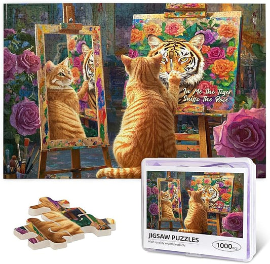Jigsaw Puzzles 1000 Pieces Puzzles for Adults Large Animal Cat Painting Tiger Family Party Holiday Cat Tiger Puzzle Animal Adult Toys Difficult and Challenge Large Puzzle Game Toys Gift
