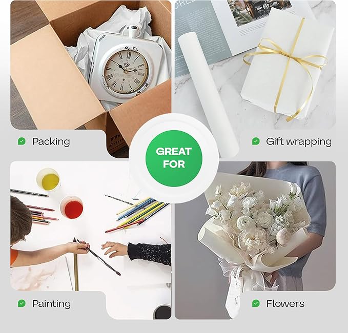 White Paper Roll 36" x 1200" (100 feet) - USA-Made Quality White Kraft Paper 50lb Thickness for Packing, Moving, Shipping & Crafts/Arts - 100% Recyclable Natural Wrap Material by IDL Packaging