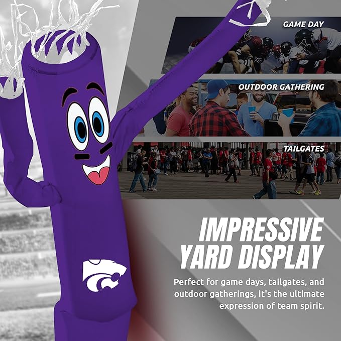 NCAA K-State Wildcats Football Wacky Waving Inflatable Tube Guy with LED Lights & Built-in Blower - 6" x 36" x 96" Inflatable Tube Man Crazy Sports Fan Outdoor Party Decoration