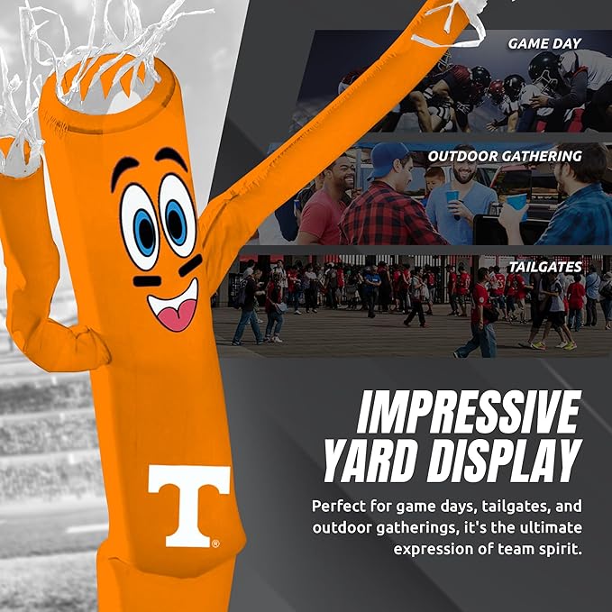 NCAA Tennessee Volunteers Football Wacky Waving Inflatable Tube Guy with LED Lights & Built-in Blower - 6" x 36" x 96" Inflatable Tube Man Crazy Sports Fan Outdoor Party Decoration