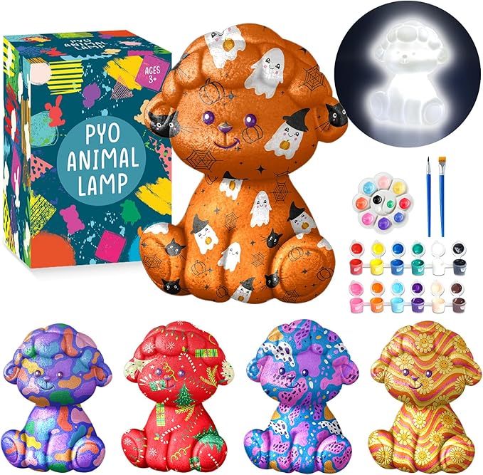 Goodyking Paint Your Own Sheep Lamp Kit, DIY Crafts Night Light, Arts & Crafts for Kids Ages 8-12, Painting Kit Art Supplies Birthday Party Holiday Gift for Teens Girls Boys Age 3 4 5 6 7 8+