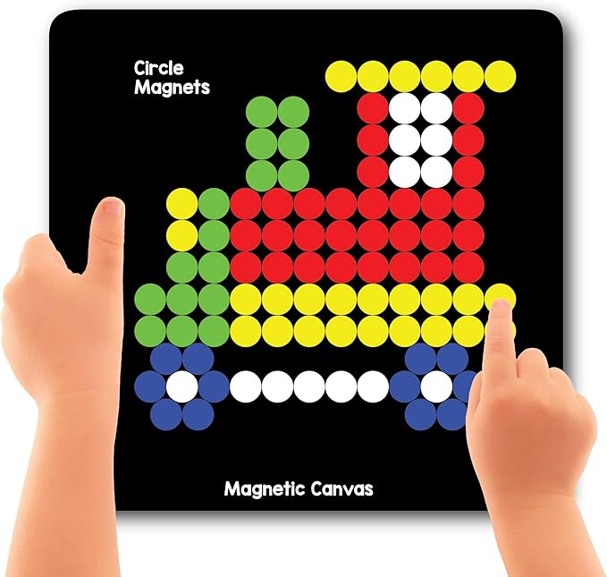 Magnetic Tangram Puzzles Toys for Kids | 400 Magnet Circles Shapes with 200 Patterns Booklet, Board & Display Stand | STEM Educational and Learning Games for Ages 4 5 6+ Years|Gifts for Girls & Boys