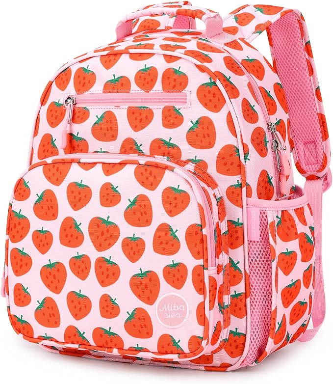 mibasies Girls Backpack 5-8: Lightweight Kids Backpacks for Girls - Girl Bookbag for Elementary School - Strawberry Pink