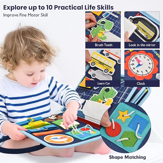 Busy Book for Toddlers 1-3, Montessori Toys Busy Board for 1 2 3 4 Year Old Boy Girl Birthday Gift Educational Learning Quiet Activity Book Airplane Car Travel Toys for Tollders Kids 1-3