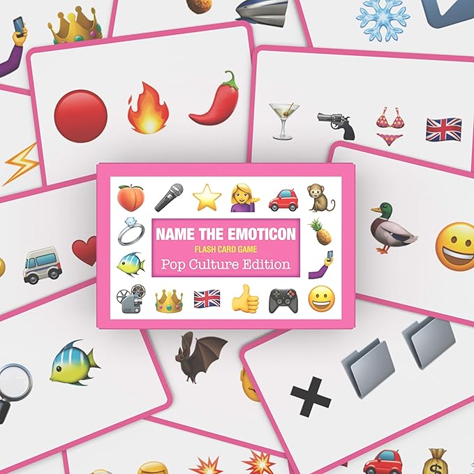 Bubblegum Stuff - Name The Emoticon Game - Pop Culture Edition - Emoji Flash Card Board Game - Suitable for Family, Kids, Teenagers & Adults. - Games Night Essential - Great Gift!