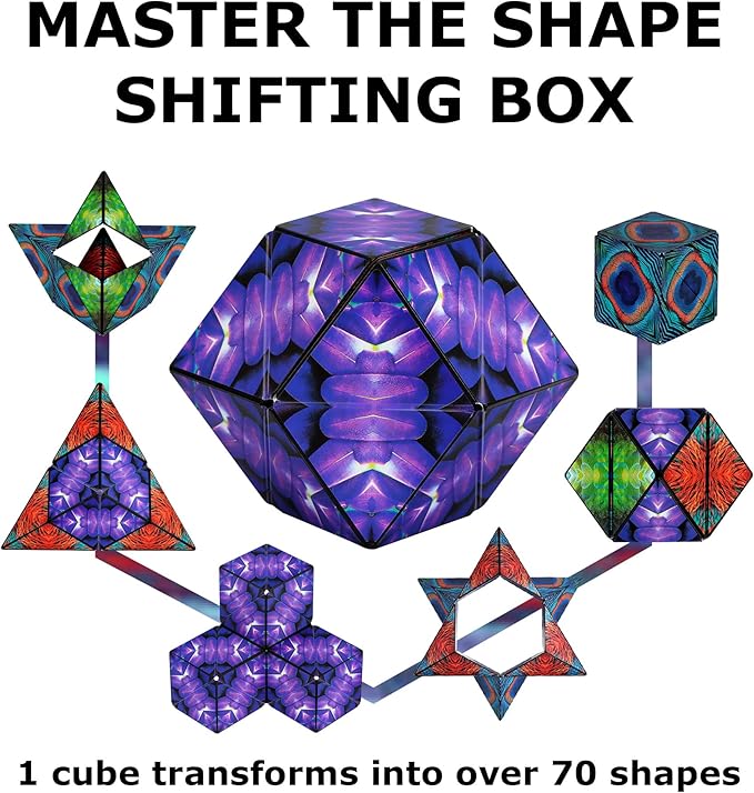 Shashibo Shape Shifting Box - Award-Winning, Patented Fidget Cube w/ 36 Rare Earth Magnets - Transforms Into Over 70 Shapes, Gift Box, Download Fun in Motion Toys Mobile App (Wings, 4 Pack)