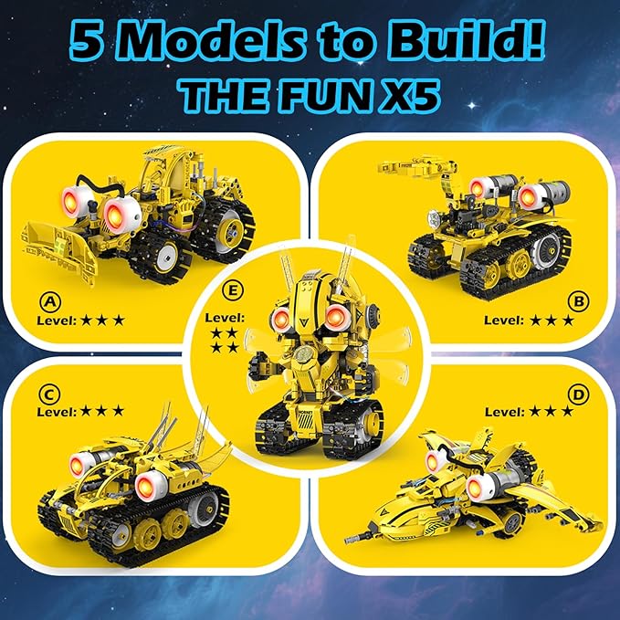 5 in 1 STEM Robot Building Kit with Remote & App Controll, Technic Coding Robotic Toys for Kids Ages 8-13 with LED-Lights Christmas Birthday Gift for Boys & Girls Age 6 7 8 9 10 11 12+ (673PCS)