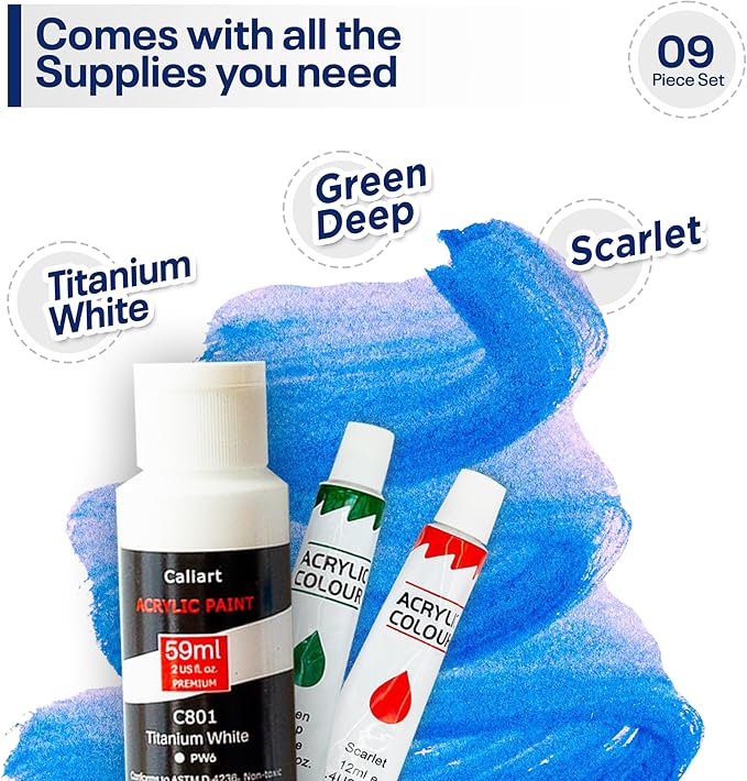 Painting4Real DIY Painting Class Kit for Adults with Video Tutorials: Learn to Paint Sweet Strawberries – How to Paint with Acrylics – Painting & Art Supplies – 9 Piece Acrylic Paint Set