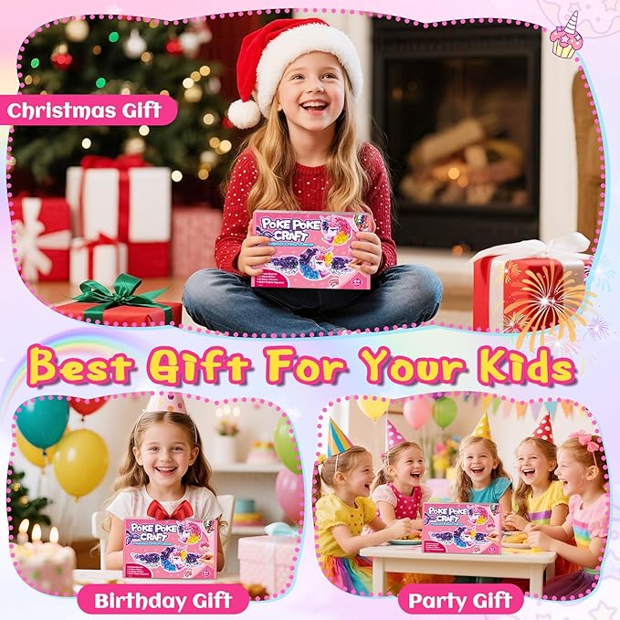 CrispPlay Crafts for Kids Ages 4-8 8-12 Girls Toys, 8pcs Poke Art Craft Kits for 4 5 6 7 8 9 Year Old Girls Birthday Christmas Gifts, DIY Creative Activity, Mess Free, Magic Theme