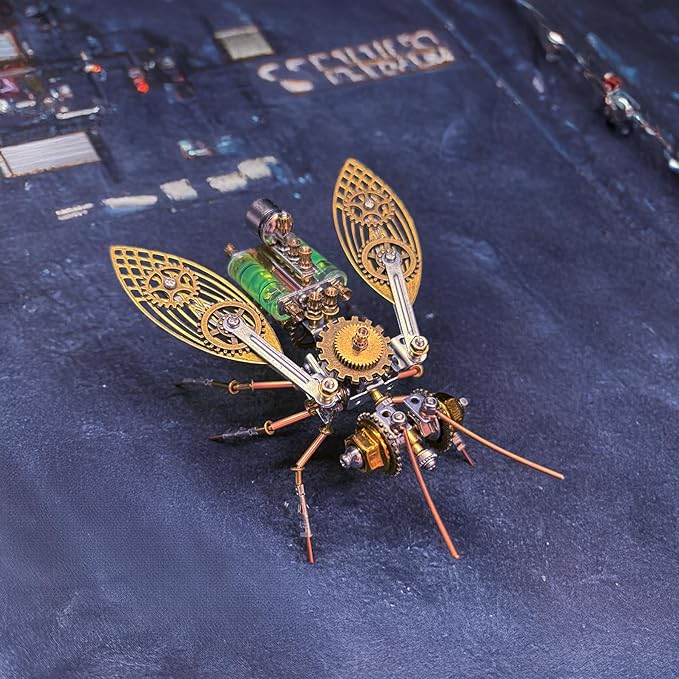Steampunk Metal Insect Bug Mechanical Steampunk Sculpture Steampunk Mechanical Insect Clockwork 3D Steampunk Metal Puzzle Kits for Adults (Gatling Bee)