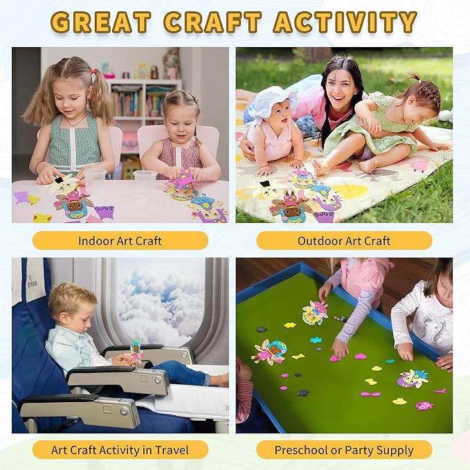 VKPI 4 Pieces EVA Foam Art Crafts Gift Kit, Creative Make Your Own Fairies, Cartoon Foam Paper Craft Projects for Kids Ages 4+ Toddler, Preschool Learning Toy for Birthday Party Favor Supplies