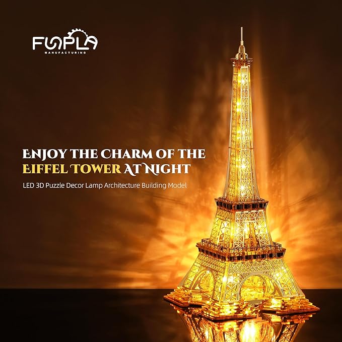 LED 3D Puzzle Eiffel Tower Building Model - 3D Architecture Building Model - Landmark of Paris at Night - 3D Acrylic Puzzle Décor Lamp DIY Ornament Nightlight(Large,Gold)