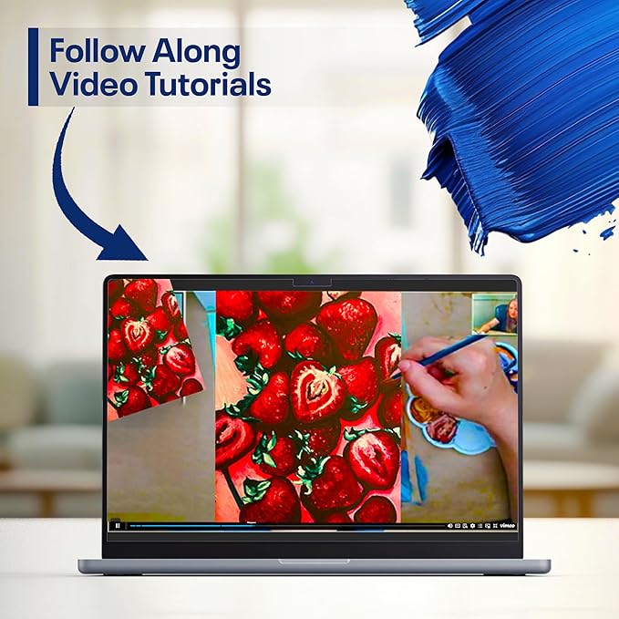 Painting4Real DIY Painting Class Kit for Adults with Video Tutorials: Learn to Paint Sweet Strawberries – How to Paint with Acrylics – Painting & Art Supplies – 9 Piece Acrylic Paint Set