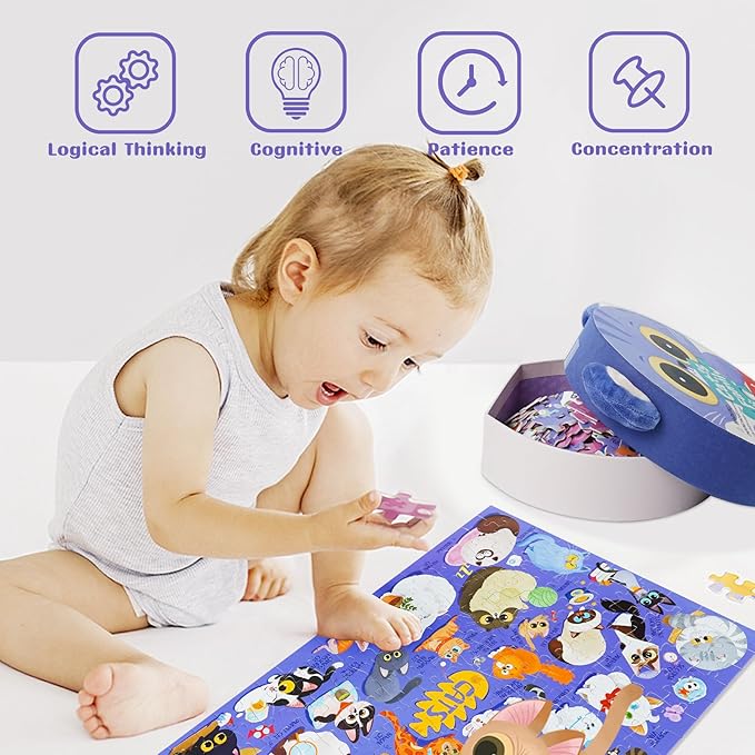 TOI Cats Puzzle for Kids Ages 3-5, 200 Pieces Jigsaw Puzzles for Toddlers with Cat-Shaped Portable Box, Preschool Learning Cat Game for Boys & Girls Gift