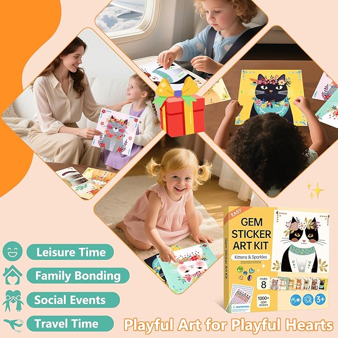 Marlrin Cats Crafts for Kids Ages 4-8,Gem Stickers Crafts for Kids,Diamond Art Kits,Arts and Crafts Kits,Craft Kit for Girls 6-8,Birthday and Christmas Gift for Girls & Boys Ages 3, 4, 5, 6, 7, 8