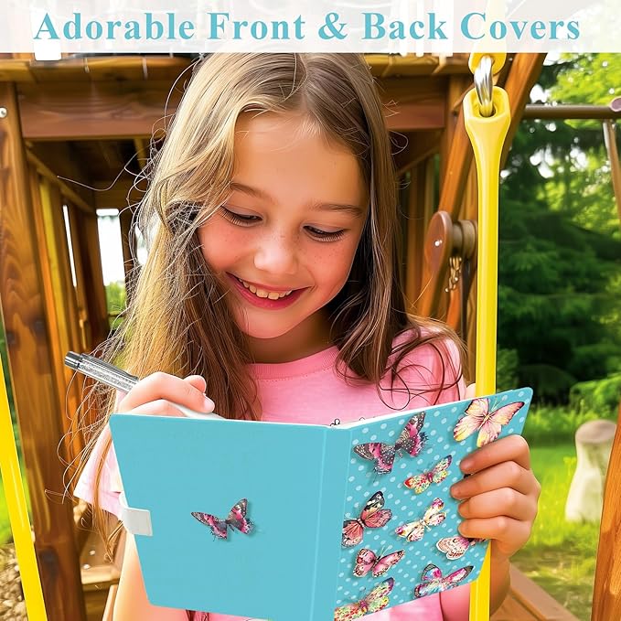 Butterflies Journal for Girls - Birthday Gift for Teens & Kids, Notebook w/Pen & Magnetic Closure, 192 Pages Lined Hardcover Diary, 5.3"x7.5"