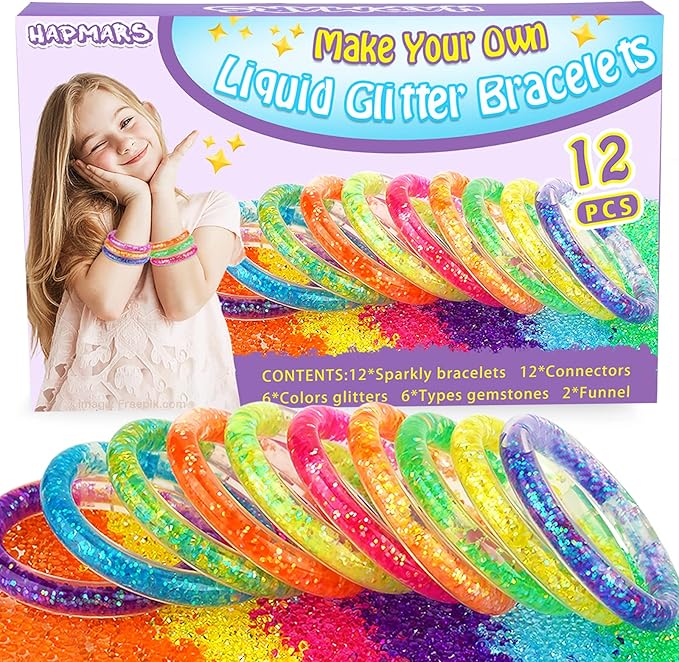 Make Your Own Glitter Bracelets Craft Kit, Gem Art Bracelet for Girls Friendship Bracelet Jewelry Making Kit, Art & Craft Gift for Kids Girls Age 6 7 8 9 10 11 12
