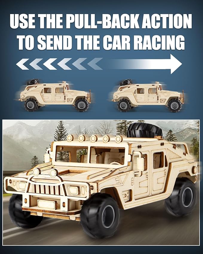 3D Wooden Puzzles Model Car Kits to Build for Adults, DIY Off-Road Car Building Kits, Brain Teaser Pull Back Toys, Gift for Men Boys on Birthday/Christmas Day