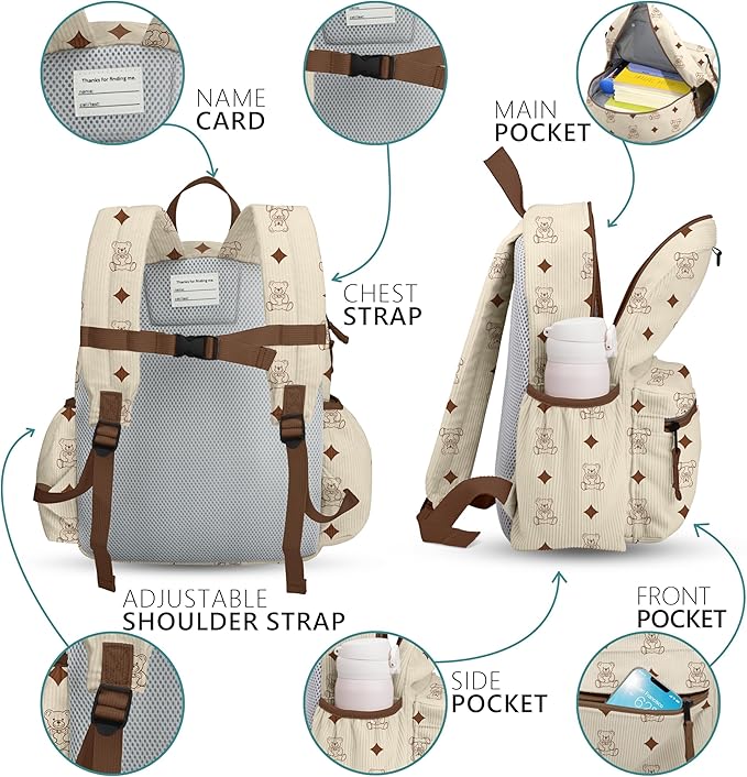 Corduroy Toddler Backpack for Boys & Girls 2-5: Cute Kids Preschool Backpack - 13.5" H Fit Folder