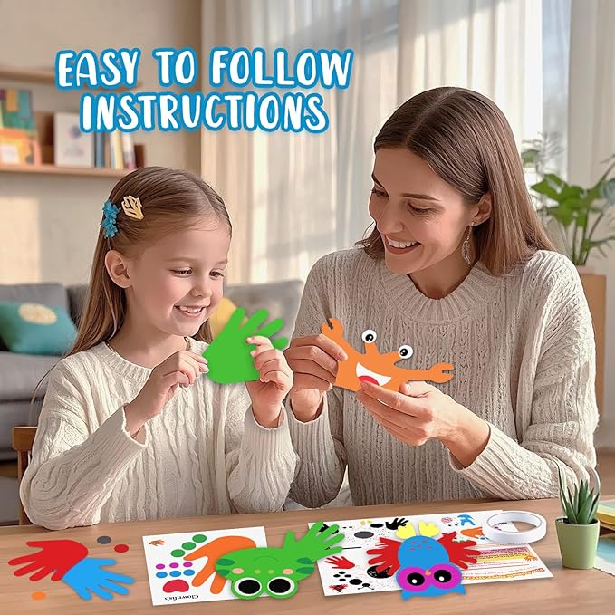 Animals Handprint Art Craft Kits- 16 Pack Easy Animal Cutout Craft for Toddler Age 3+,DIY Fun Hand Print Paper Crafting,Creative Toys Preschool Classroom Activity Project for Kids Boys & Girls