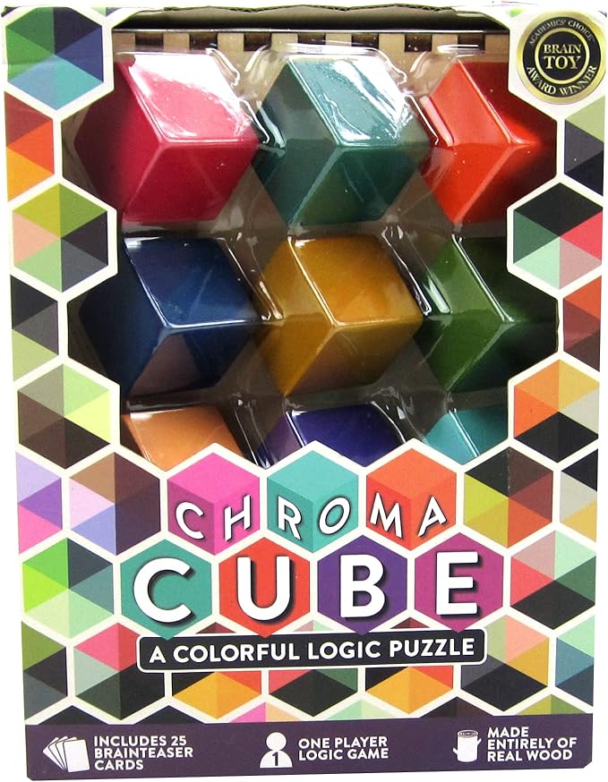 Project Genius: Chroma Cube, A Colorful Logic Puzzle, 12 Colorful Wood Blocks, 25 Brainteaser Cards, Puzzle, Great Gift, 1 Player Game Logic