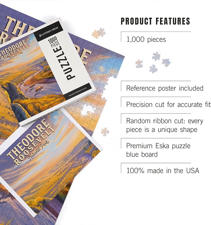 Lantern Press 1000 Piece Jigsaw Puzzle for Adults, Theodore Roosevelt National Park, North Dakota, Oil Painting