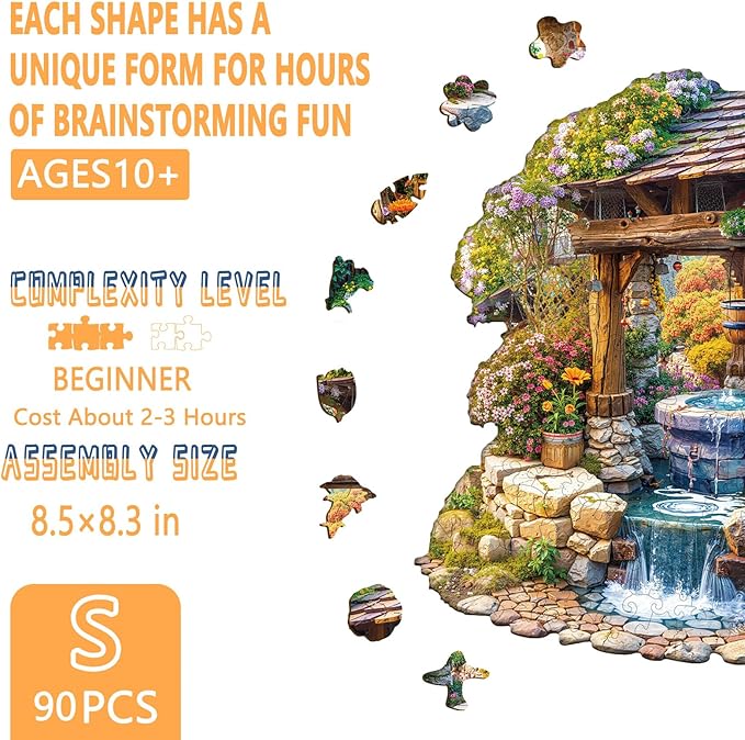 Wooden Puzzles for Adults, Springwell Garden Wood Puzzle Adult, Jigsaw Presents for Family and Friends, Wall Art Home Decor (S-8.5 * 8.3in -90 Pieces)