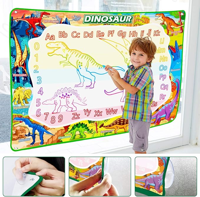 Jasonwell Aqua Water Doodle Mat 60x40 Inches Large Magic Drawing Doodling Mat Coloring Mat Educational Toys Christmas Birthday Gifts for Kids Toddler Boys Girls Age 2 3 4 5 6 7 8 Year Old (Dinosaur)