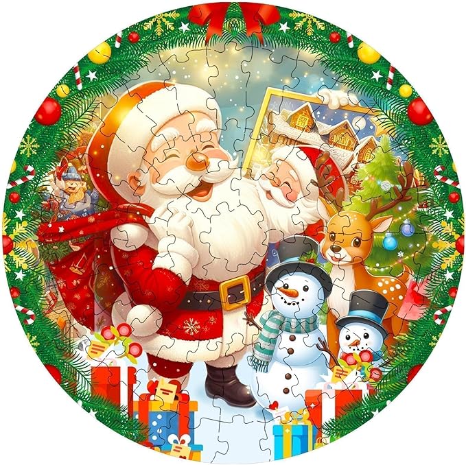 71 Piece Christmas Puzzles Kids Santa Puzzle Winter Jumbo Floor Puzzle for Kids Ages 3,4,6,9,10,11,12+,Holiday Floor Jigsaw Puzzles,Kid's Early Learning Floor Puzzles Christmas Birthday Gift