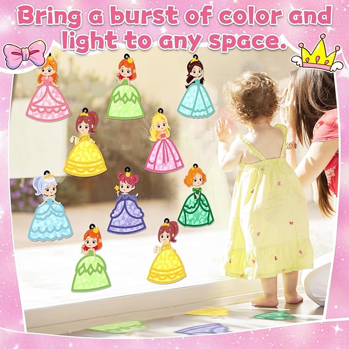 QOUBAI 32 Sets Princess Suncatchers Craft Kit DIY Window Stained Glass Effect Princess Paper Crafts Home School Classroom Decoration Kid Birthday Gift Creative Art Project Activity Game