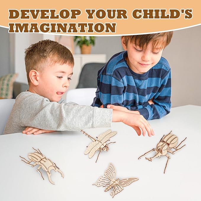 ELX Wooden 3D Puzzles for Kids 6+, 8 Piece Set Insect Animal Models, Wood Building Kits DIY Wooden Crafts Stem Toys peresents for Kids and Adults