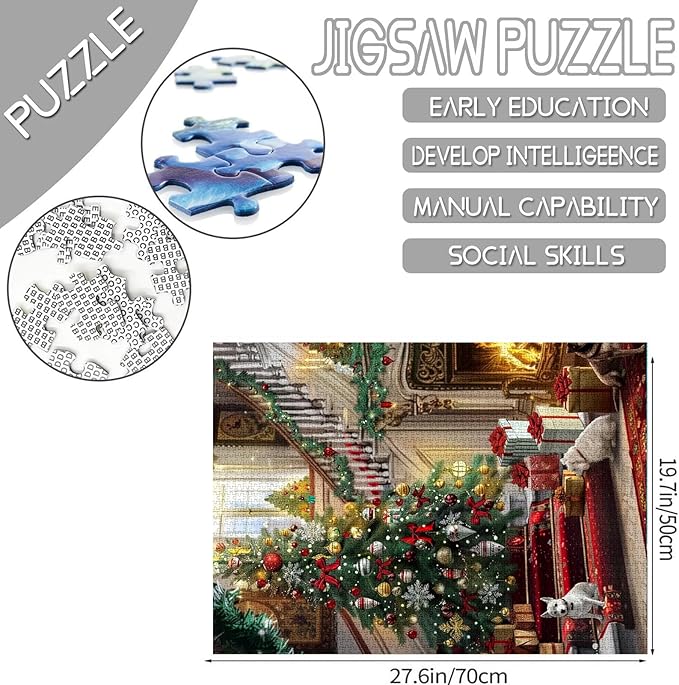 Christmas Scenery 1000 Piece Jigsaw Puzzles for Adults Happy New Year Painting Jigsaw Puzzle Chritsmas Tree,Dog 1000 Pieces Puzzles for Challenging Family Activity Game Art Wall Decor DIY Puzzle Gift