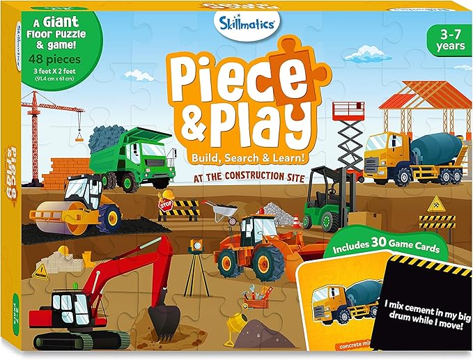 Skillmatics Floor Puzzle & Game - Piece & Play Construction Site, Jigsaw & Toddler Puzzles, Educational Toy, Gifts for Boys & Girls Ages 3, 4, 5, 6, 7 (48 Pieces, 2 x 3 feet)
