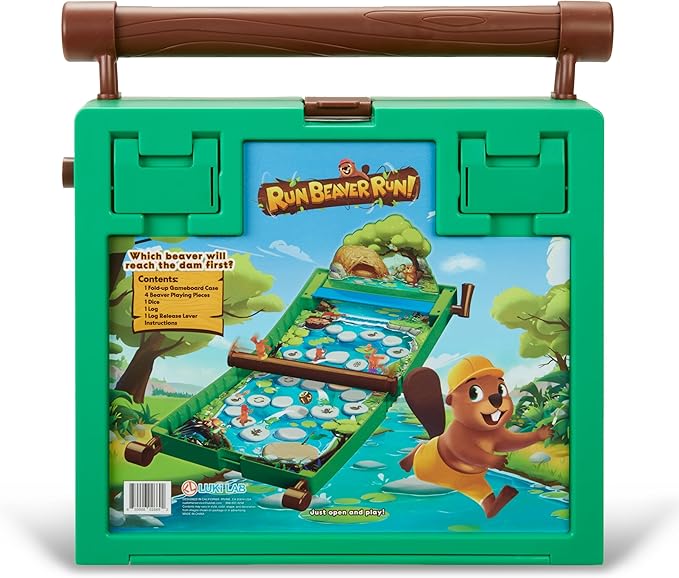 A Fast-Paced Family Board Game with Rolling Log Travel-Friendly Design Perfect for Kids Ages 5+ 2-4 Players Includes Beaver Pieces and Gameboard
